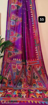 Hand Kantha Magenta Saree, Festive Bangalore Silk - Saree - Aakritee - S10513
